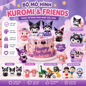 Bộ Mô Hình Kuromi Trang Trí Bánh Kem