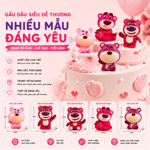 Mô Hình Gấu Dâu Trang Trí Bánh Kem