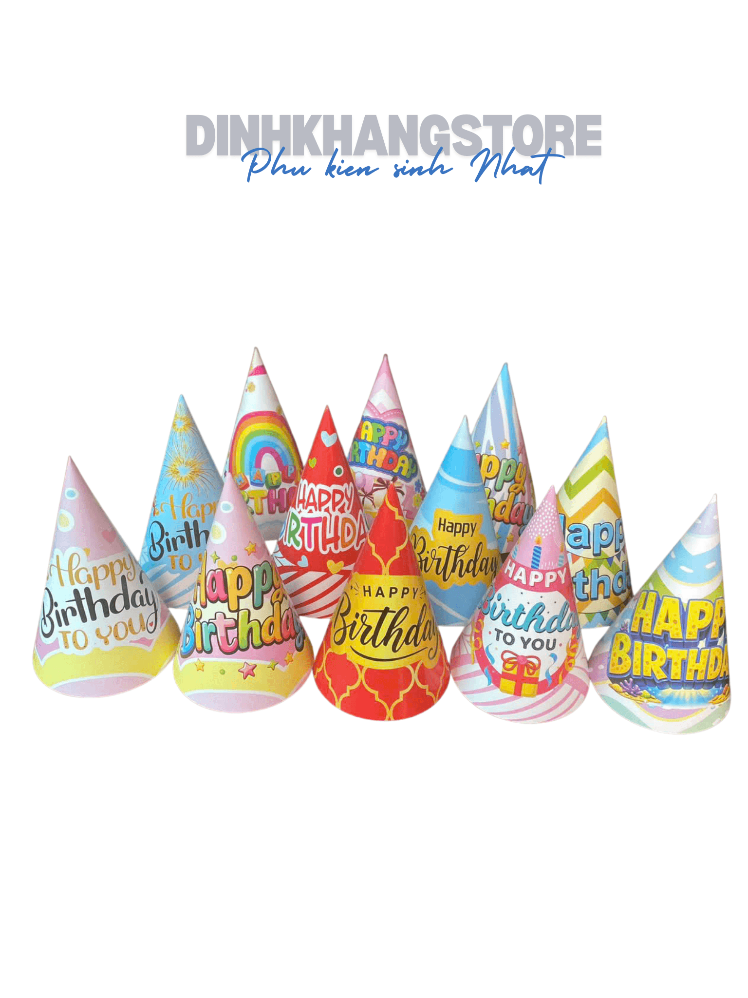 Mũ Sinh Nhật Trung Happy Birthday Nhiều Mẫu | Cọc 100 Cái