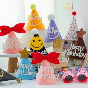 Mũ Nỉ Sinh Nhật 3D | Set 10 Cái | Mũ Trang Trí Tiệc Sinh Nhật